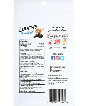 Luden's Honey Licorice Cough Throat Drops | Menthol Lozenge/Oral Anesthetic | 30-Count per pack | 2-Pack - Buy Online on GoSupps.com