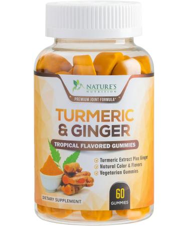 Nature's Nutrition Turmeric Ginger Gummies for Best Absorption, Joint Support, Natural Immune Support, Turmeric Supplement, Vegan Friendly Vitamins for Men and Women - 60 Gummies 60 Count (Pack of 1)