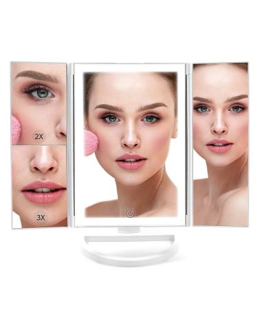 Tri-Fold Vanity & Makeup Mirror with 3-Color LED Lighting  3X Magnification  Adjustable Brightness and Color Temperature