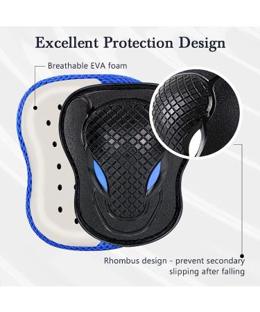 Kids Protective Gear Set - Blue Medium (7-14Years) for Scooter, Skateboard, Bicycle - Knee Pads, Elbow Pads, Wrist Guards - AresKo Youth 6 in 1 Set - Buy Online on GoSupps.com