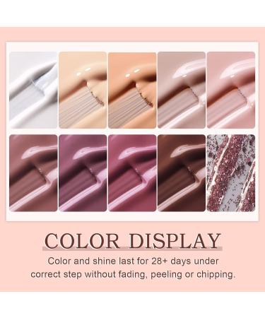 Yueshop 10PCS Gel Nail Polish Set - Beige Glitter Nude Pink White Purple Brown Series | Soak Off UV Varnish for Women - Manicure Beauty Gift - Buy Online on GoSupps.com