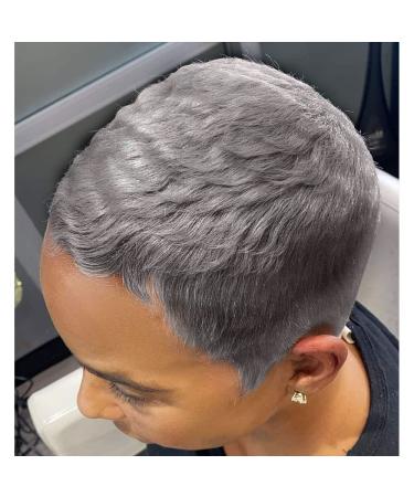 MOONSHOW Grey Short Pixie Wigs Pixie Cut Wigs for Black Women Short Hairstyles Grey Hair Wig Natural Synthetic Layered Wigs for Black Women (Short Pixie-Grey)