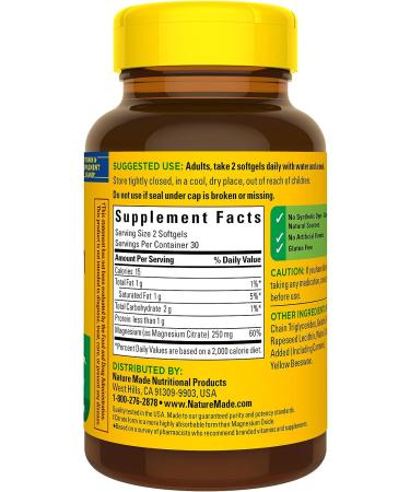 Nature Made Magnesium Citrate 250mg Softgels - Muscle, Nerve, Bone, and Heart Support - 30 Day Supply - 60 Count - Buy Online on GoSupps.com