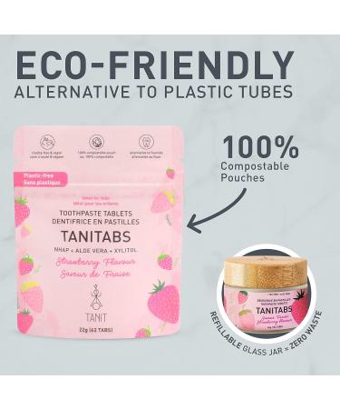 Tanitabs Strawberry Toothpaste Tablets | Fluoride-Free Natural Toothpaste | Zero-Waste Travel Tabs | 62 Tablets, Strawberry Flavor - Buy Online on GoSupps.com