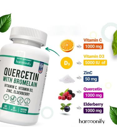 HARMONIFY Quercetin with Bromelain, Immune Blend Supplements with Zinc Elderberry Vitamin C & D 5000 IU, Artemisinin, Irish Sea Moss, Echinacea, Garlic, Turmeric, Reishi and Ginger Powder, 1400 mg - Buy Online on GoSupps.com