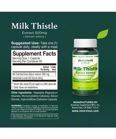 High Potency Silymarin 400mg Milk Thistle Extract 500mg for Optimal Liver Health & Detox Antioxidant Support | 60 Vegan Capsules Innervis Nutrition - Buy Online on GoSupps.com