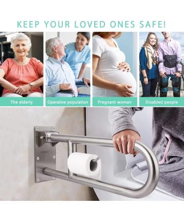 Stainless Toilet Safety Rails & Grab Bars for Elderly & Disabled - WochiTV 23.6 Inch Flip-Up Bathroom Handrails with Paper Holder & Shower Assist Aid - Buy Online on GoSupps.com