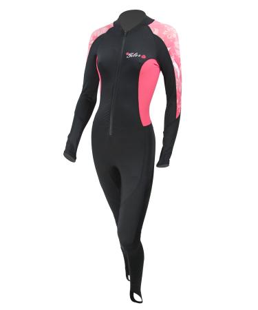 Tilos Full Body Snorkeling Swim Lycra Full Skin Suit - Long Legs Long Sleeves for Women UV Sun Protection Coral Flower X-Small