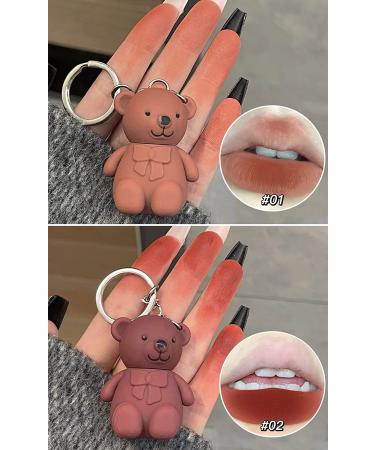 Cicorfu 2 in 1 Keychain Bear Lipstick Set | Matte Velvet Long Lasting Lip Gloss | Waterproof Beauty Makeup Kit with Cute Bear Design - Buy Online on GoSupps.com