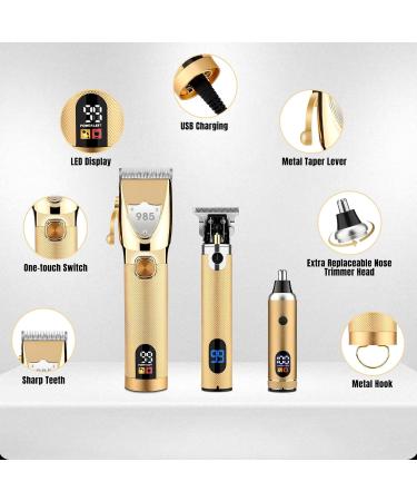 Professional Hair Clippers & Trimmer Set for Men | Cordless Beard & Nose Hair Trimmer | Gold Barber Clippers Grooming Kit - Buy Online on GoSupps.com