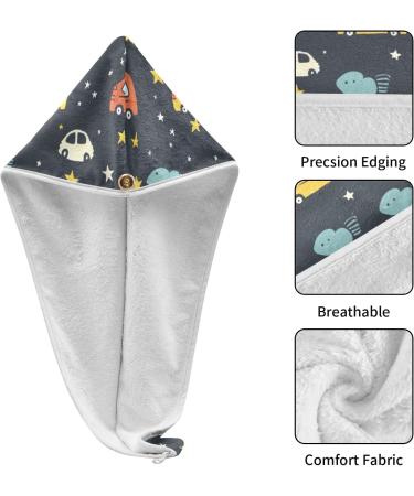 Little Stars Cars Hair Towel 2 Pack | Super Absorbent Quick Dry Hair Turbans for Women & Girls - Buy Online on GoSupps.com