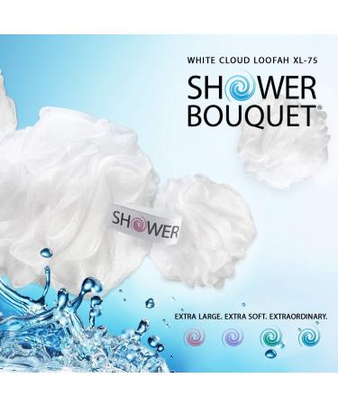 Shower Bouquet Loofah Soft-White-Cloud Bath Sponge XL 75g 4 Pack - Extra Large Mesh Pouf for Men and Women - Gentle Exfoliating Scrubber - Buy Online on GoSupps.com