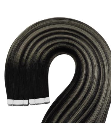 Youngsee Ombre Tape In Hair Extensions - Real Hair 50cm Invisible Tape Smooth 50g - #1B/S/1B & #1B/Silver/1B - Buy Online on GoSupps.com