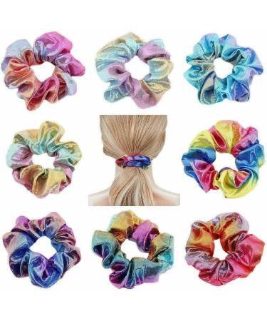 NC 8PC Glossy Metallic Rainbow Hair Ties - Shiny Elastic Hair Accessories for Women & Girls - Buy Online on GoSupps.com