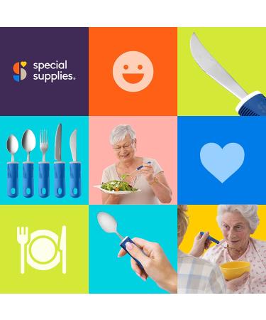 Special Supplies Adaptive Utensils Set for Hand Tremors, Arthritis, Parkinson's & Elderly Use - 5-Piece Non-Weighted Kitchen Set with Non-Slip Handles - Stainless Steel Knives, Fork, Spoons - Blue - Buy Online on GoSupps.com