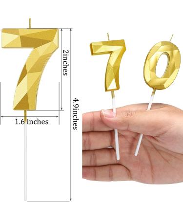 70th Birthday 3D Diamond Shape Number 70 Candles - Gold Happy Birthday Cake Topper for Wedding Decoration & Theme Parties - Buy Online on GoSupps.com
