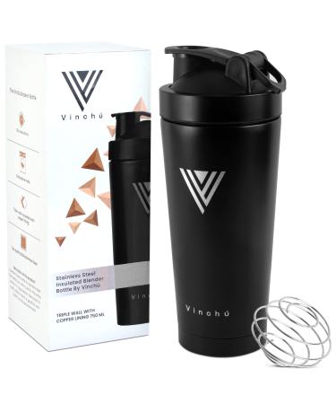 The Vinchu Blender Shaker Bottle - Top Tier Stainless Steel and Triple-Wall Insulation Water Bottle for Cold Protein Prework-Out and Fitness Shakes (Black) Space Black
