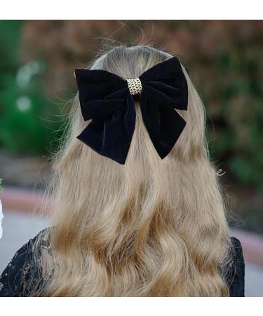 Atentuyi Vintage Black Velvet Bow Hair Clip Large Bow Hair Clip Silk Bow Hair Clip Satin Ribbion Bow Clip Large Bow Headpiece Retro Bowknot Accessories for Women and Girls Colour 1