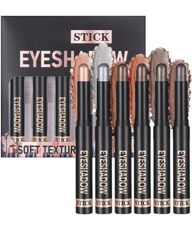 Eyeshadow 6 pieces cream eyeshadow sticks durable with shine waterproof applicator party birthday - Buy Online on GoSupps.com