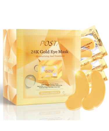 POSTA 50 Pairs 24K Gold Eye Mask Collagen Under Eye Mask for Dark Cirlce Puffiness Refresh Revitalizing Travel Wrinkles Eye Patches Luxury Gift for Women & Men