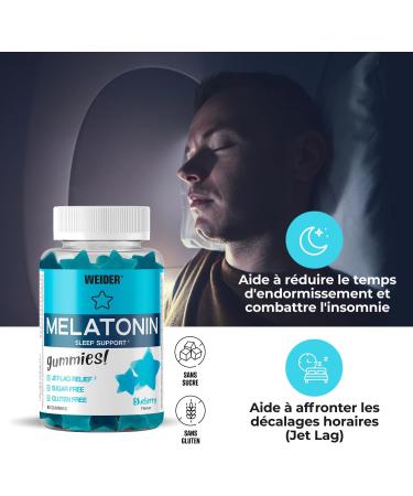 Weider Melatonin Gummies DUO PACK 1mg melatonin gummies for better sleep restful sleep reductions in jet lag effects - gluten free sugar free - Buy Online on GoSupps.com