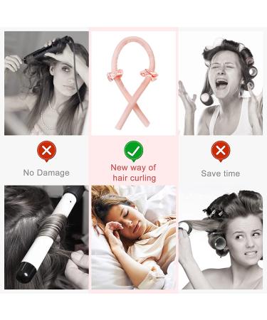 Silk Ribbon Heatless Hair Curler for Overnight Styling - Pink Headband with Scrunchies and Clips | Long Hair Heatless Curling Rod - Buy Online on GoSupps.com