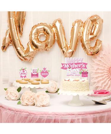 Happy Mother s Day Cupcake Topper Pink Flower Best Mom Ever Cupcake Picks - I Love You Mom Mom's Birthday Party Decorations - Buy Online on GoSupps.com