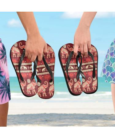 Mnsruu Mandala Flower Flip-Flops - Tribal Elephant Design Red Multi-Colored Footwear for Home Hotel Spa & Travel - Unisex for Men & Women - Buy Online on GoSupps.com