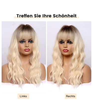 Buy Testar Ombre Blonde Wavy Wig - Shoulder-Length with Dark Roots | Natural Curly Platinum Hair for Women | Ideal for Everyday & Parties - Buy Online on GoSupps.com