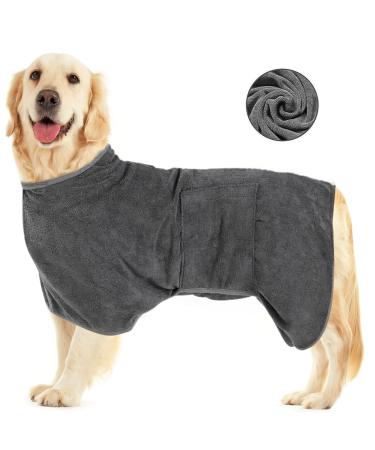 Amazefun dog bathrobe microfiber with Velcro fastener quickly drying bath towel very absorbent with adjustable straps suitable for large and medium-sized dogs gray XL