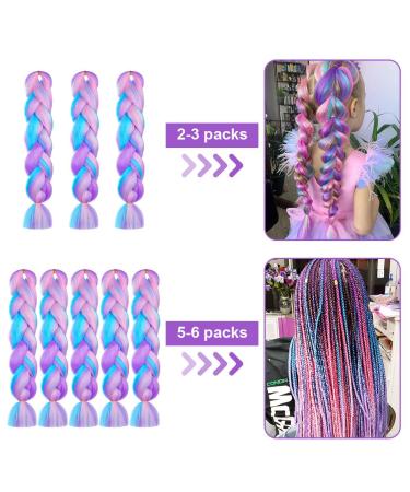 Aomig Braids Extensions | 24 Strands of Colorful Artificial Hair for Box Braids - Purple Pink Green Blue | Durable & Easy-to-Use Hair Braid Extensions for International Shipping - Buy Online on GoSupps.com