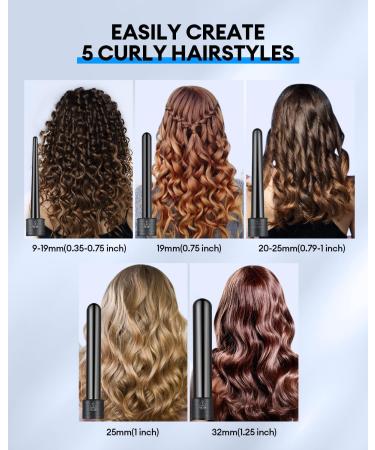 CkeyiN 5 in 1 Ceramic Curling Iron Set | Interchangeable Barrels | Adjustable Temperature | Hair Curlers for All Hair Types | Black - Buy Online on GoSupps.com