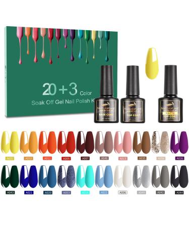 Erarrow Gel Nail Polish Set - Nail Polish 20 Colors, Popular Nail Art Colors UV LED Soak Off Nail Gel Kit (20 + 3) 23A PCS