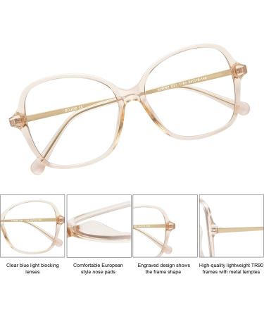 Sojos Oversized Square Blue Light Blocking Glasses for Women - Retro Vintage TR90 Frame - Anti Blue Ray Clear Lens - SJ5097 Crystal Brown - 54mm - Buy Online on GoSupps.com