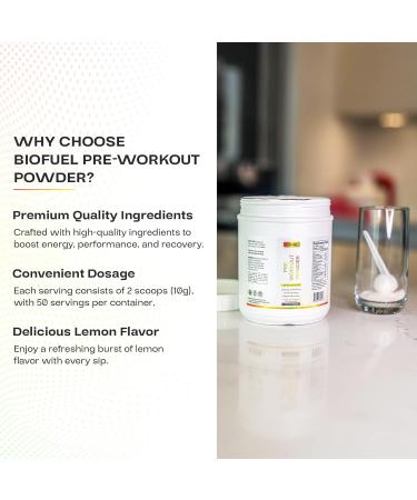 Biofuel Pre-Workout Powder Enhances Amino Energy Workout Performance and Recovery Natural Lemon Flavor 500g 50 Servings - Buy Online on GoSupps.com