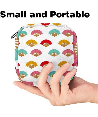 Menstruation Pad Bag with Zipper | Womens Napkin & Tampon Bag - Stylish Spanish Fan Pattern in Blue Red Pink & Yellow - Buy Online on GoSupps.com
