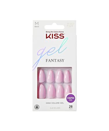 KISS Gel Fantasy Press-On Nails Nail glue included 'No Regrets' Light Pink Medium Size Almond Shape Includes 28 Nails 2g Glue 1 Manicure Stick 1 Mini file