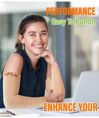 TOFLY Compression Arm Sleeve - 1 Pair, Unisex, 20-30mmHg Graduated Compression for Recovery, Pain Relief, Muscle & Joint Support - Tennis Elbow, Golfers Brace, Edema, Swelling - Size L, Beige - Buy Online on GoSupps.com