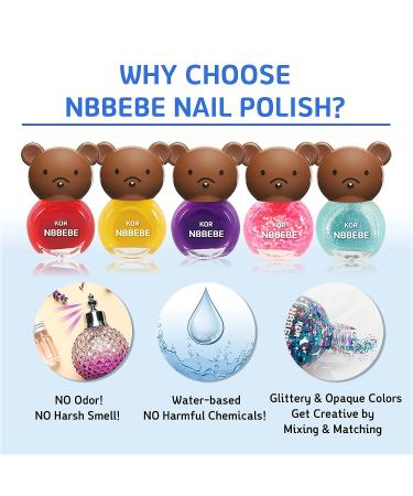 NBBEBE Korean Kids Nail Polish Set B - Non-Toxic & Quick Dry | Safe Water-based Peel-off Polish for Little Girls Age 3+ | 10 Colors Box Set - Buy Online on GoSupps.com