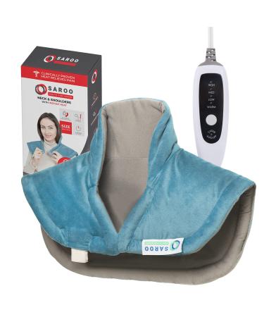 SAROO Heating Pad for Neck and Shoulders Electric Neck Heating Pad for Neck Pain Shoulder Heating Pads with 9 Heat Settings - 2 Hour Auto-Off with Countdown Stay on Wearable Heated Neck Wrap 19 22-Blue