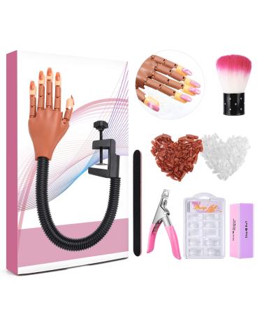 LIONVISON Practice Hand for Acrylic Nails, Flexible Nail Practice Hands Training Kits, Fake Manican Hands for Nails Practice, Movable Nail Maniquin Hand with 300PCS Nail Tips, File, Brush and Clipper TypeA-nail hand with t