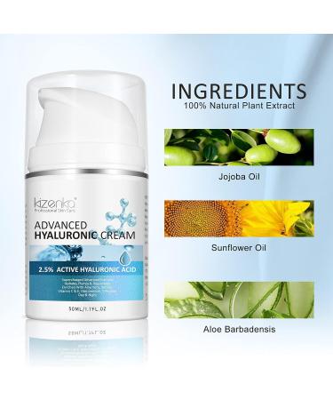 kizenka Moisturiser Cream Hyaluronic Acid Cream Anti Ageing Face Cream Day Cream Moisturiser for Face Neck and Skin - 50ml - Buy Online on GoSupps.com