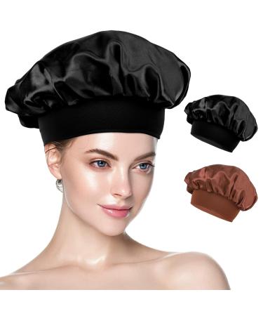 Silk Bonnet silk hood for sleeping 2 pieces of satin hair hood made of silk hair wrap sleeping hats for women and girls (black brown) black & brown - Buy Online on GoSupps.com