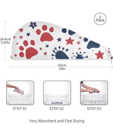Blue Red Dog Footprints Hair Towel 2 Pack - Super Absorbent Quick Dry Turbans for Women & Girls - Buy Online on GoSupps.com
