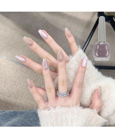 Purple Metal Nail Polish Gel Silvery Glitter Holographic Metallic Shell Thread No Need Cure Varnish Shimmering Shining Sparkling Long Lasting DIY Art Manicure at Home Gift for Women & Girls - Buy Online on GoSupps.com
