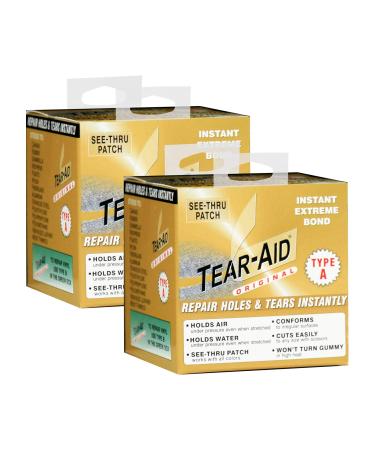 TEAR-AID Fabric Repair Kit Type A Clear Patch for Canvas Fiberglass Leather Polyester Nylon & More 3in x 5ft Roll 2 Pack Fabric Repair Roll (Pack of 2)