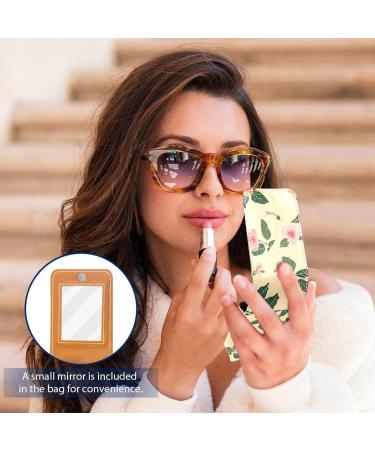 Shop Stylish Leather Lipstick Case & Mini Organizer with Mirror | Flower Tropical Palm Leaves Design - Buy Online on GoSupps.com
