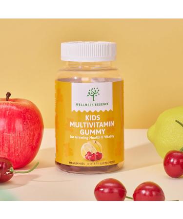 WELLNESS ESSENCE Kids Multivitamin Gummy - for Growing Health & Vitality | 2 Pack (180 Gummies Total) | Lemon Orange Cherry Flavors | Packed with Pantothenic Acid Folic Acid Zinc Iodine & Biotin - Buy Online on GoSupps.com