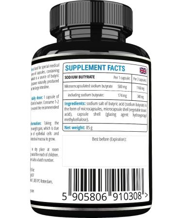 Sodium Butyrate High Dose 570 mg (30% Butyric Acid) 120 Vegan Capsules 4 Month Supply Sodium Supplement to Support Intestinal Barrier Regeneration - by Apollo's Hegemony - Buy Online on GoSupps.com