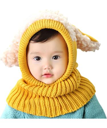 Baby Balaclava Kids Winter Hat Scarf with Double Pom Pom Design - Yellow - Buy Online on GoSupps.com